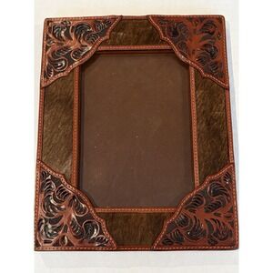 3D Belt Co Leather Cowhide Western Tooled 4x6 Photo Frame Rustic